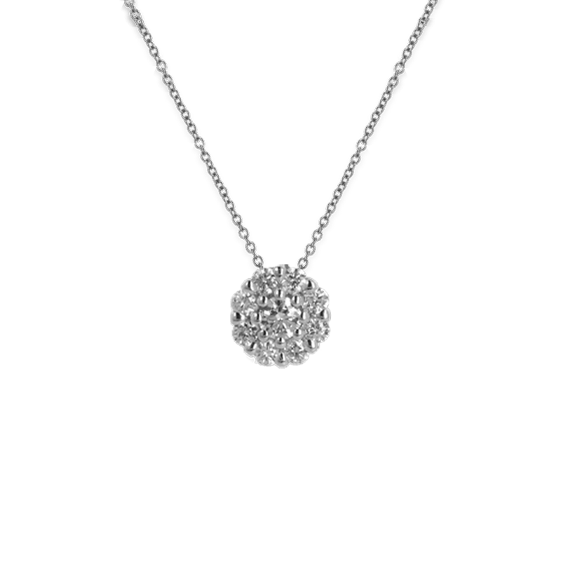 Pendente Oro Bianco 18K con Diamante Centrale e Contorno di Diamanti