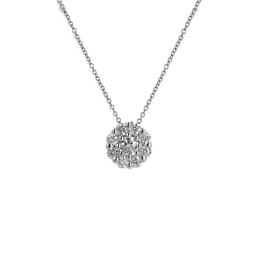 Pendente Oro Bianco 18K con Diamante Centrale e Contorno di Diamanti