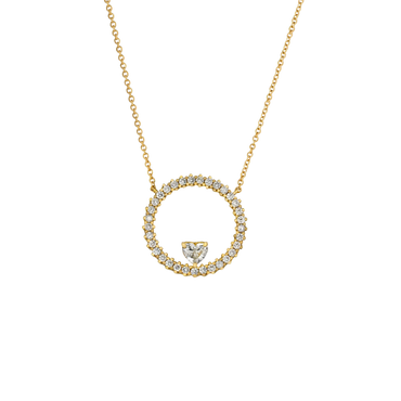 Ciondolo in oro giallo 18K con diamanti con cuore