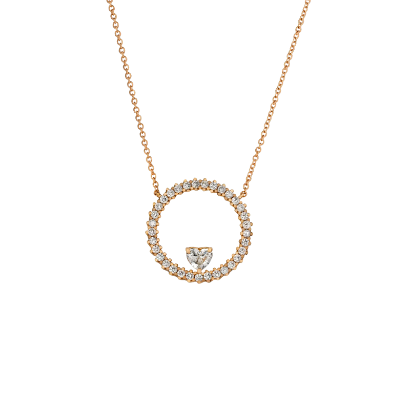 Ciondolo in oro rosa 18K con diamanti con cuore