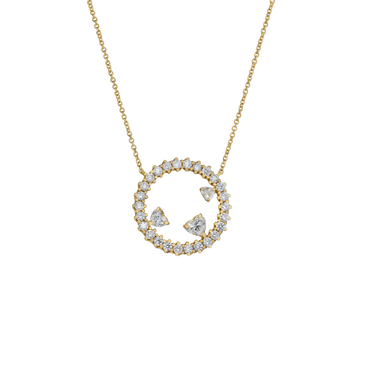 Ciondolo in oro giallo 18K con diamanti con 3 cuori