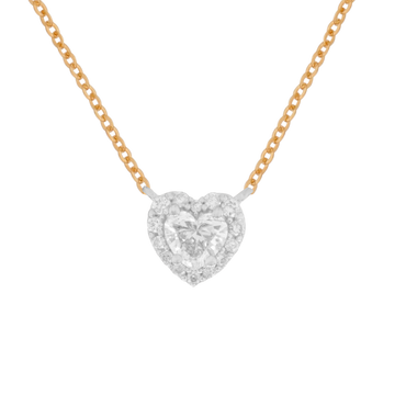 Pendente a spiga oro giallo 18K con diamanti centrali a cuore con contorno di diamanti round da 0.26 a 0.42 ct