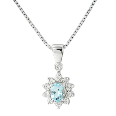 Pendente acquamarina con diamanti e oro bianco 18K