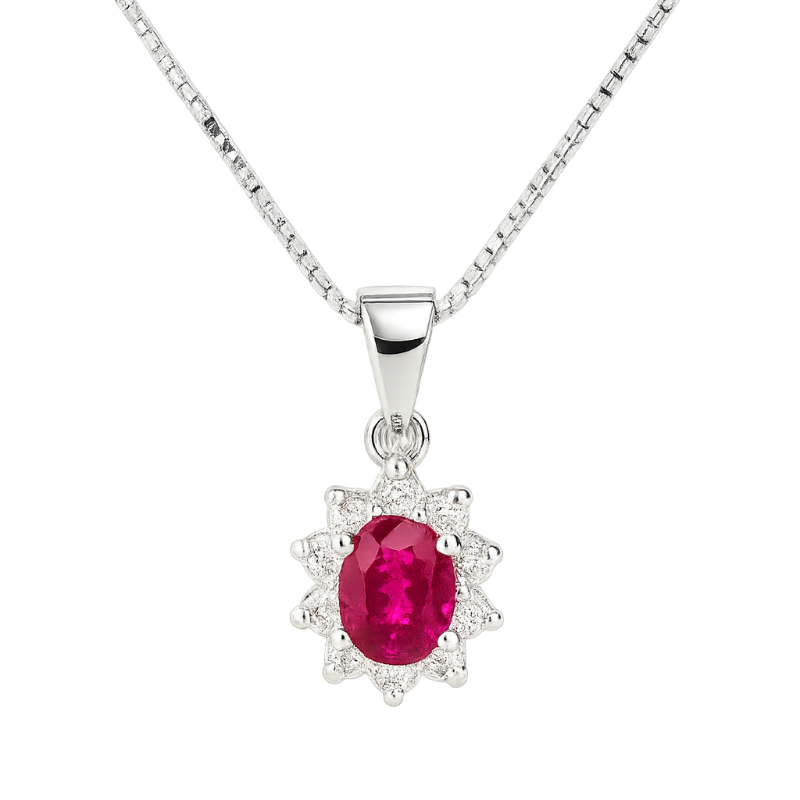 Pendente rubino con diamanti e oro bianco 18K