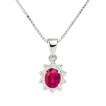 Pendente rubino con diamanti e oro bianco 18K