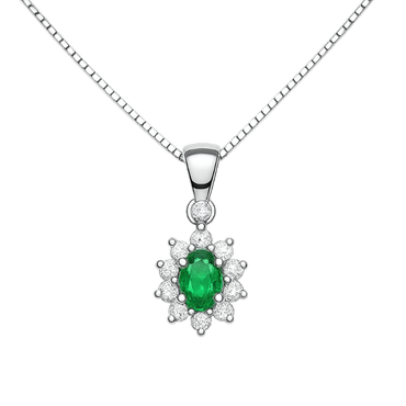 Pendente smeraldo con diamanti e oro bianco 18K