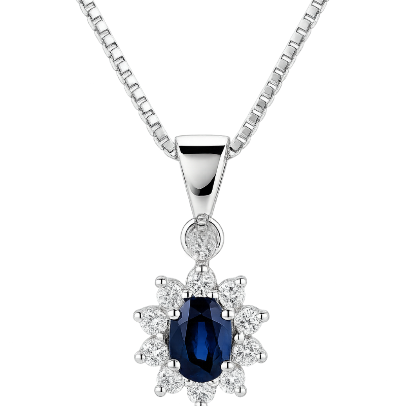 Pendente zaffiro con diamanti e oro bianco 18K
