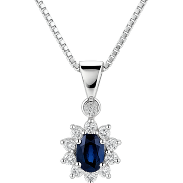 Pendente zaffiro con diamanti e oro bianco 18K