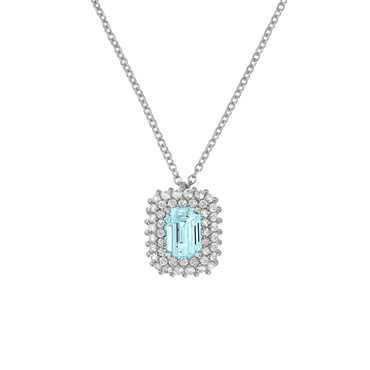 Pendente Oro Bianco 18K con Diamanti e Acquamarina Ottagonale