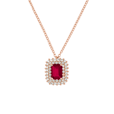 Pendente Oro Rosa 18K con Diamanti e Rubino Ottagonale
