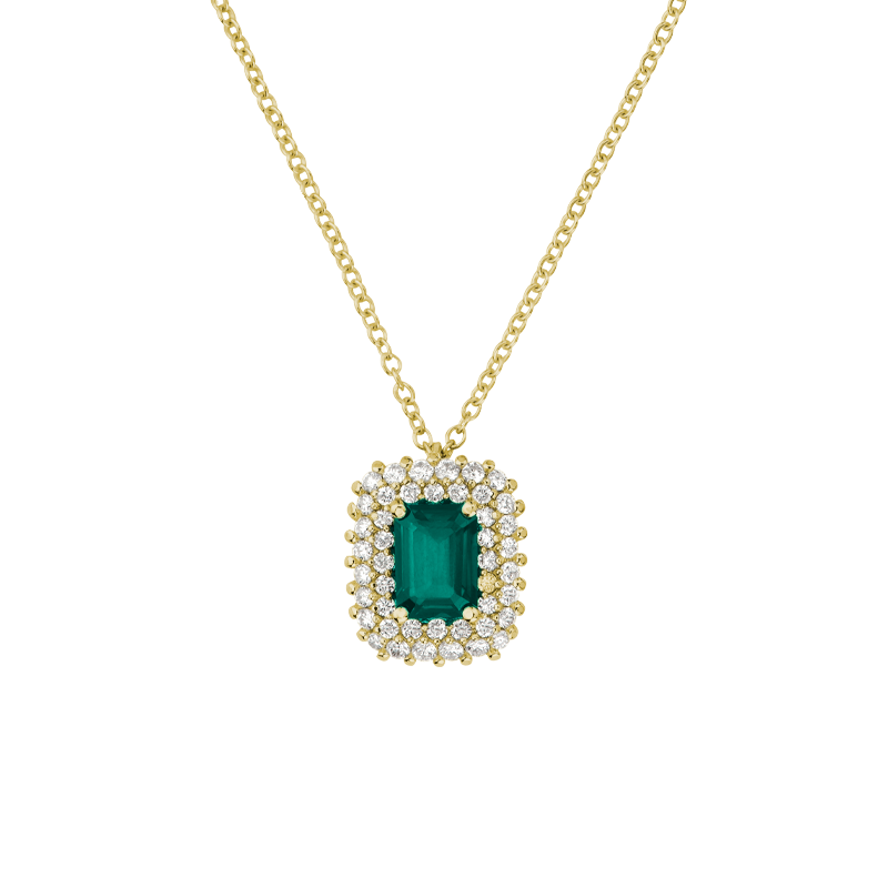 Pendente Oro Giallo 18K con Diamanti e Smeraldo Ottagonale