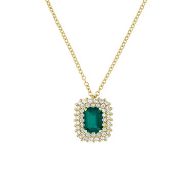 Pendente Oro Giallo 18K con Diamanti e Smeraldo Ottagonale