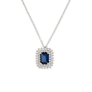 Pendente Oro Bianco 18K con Diamanti e Zaffiro Ottagonale