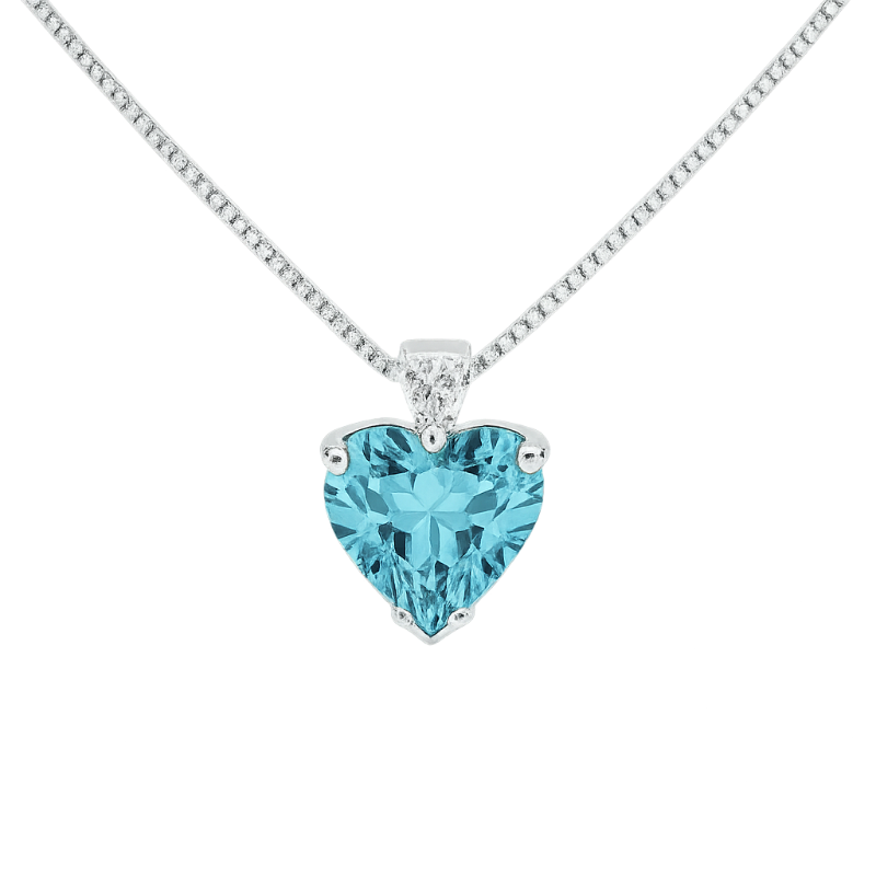 Pendente acquamarina cuore con diamanti e oro bianco 18K