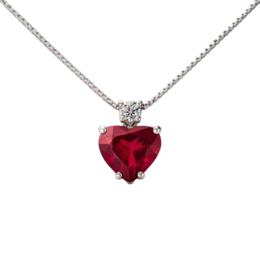 Pendente rubino cuore con diamanti e oro bianco 18K