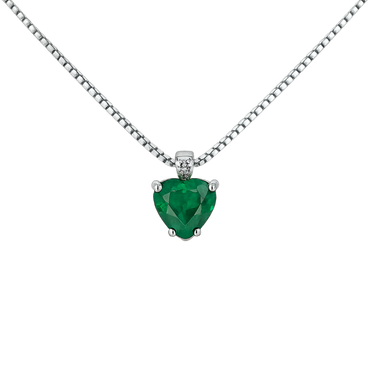 Pendente smeraldo cuore diamanti e oro bianco 18K