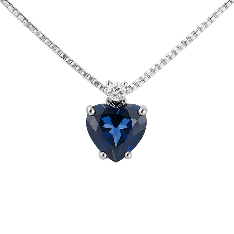 Pendente zaffiro cuore con diamanti e oro bianco 18K