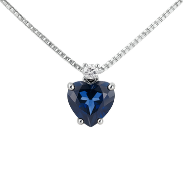 Pendente zaffiro cuore con diamanti e oro bianco 18K