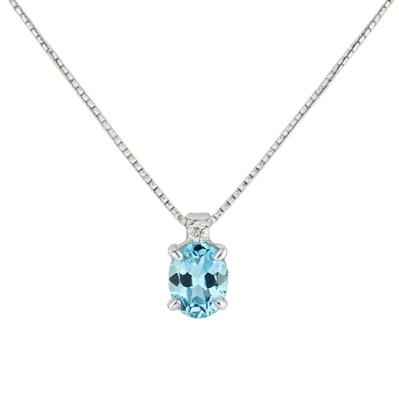 Pendente acquamarina oval con diamanti e oro bianco 18K