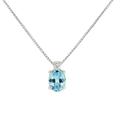 Pendente acquamarina oval con diamanti e oro bianco 18K