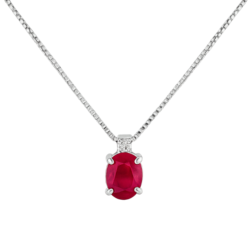 Pendente rubino oval con diamanti e oro bianco 18K
