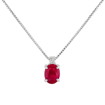 Pendente rubino oval con diamanti e oro bianco 18K