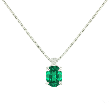 Pendente smeraldo oval diamanti e oro bianco 18K