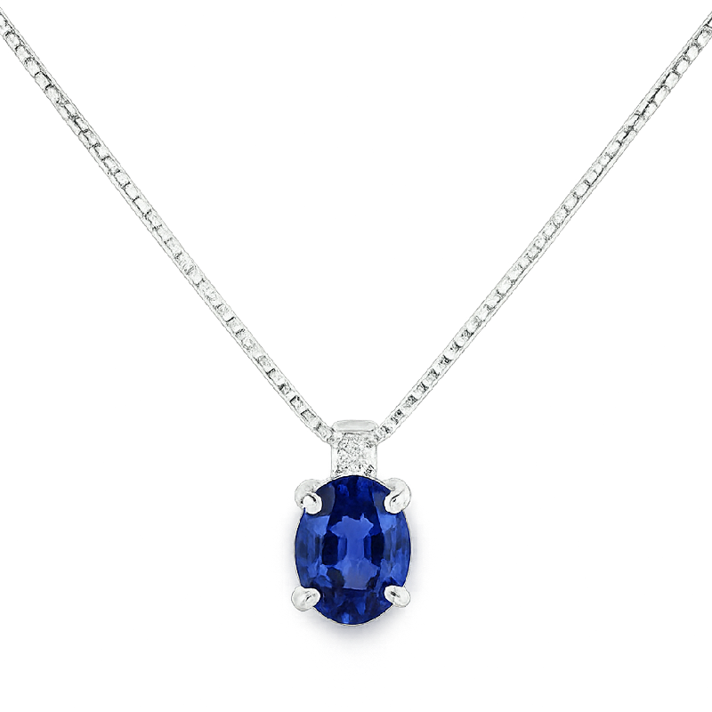 Pendente zaffiro oval con diamanti e oro bianco 18K