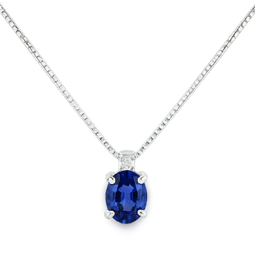 Pendente zaffiro oval con diamanti e oro bianco 18K
