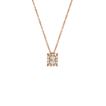 Pendente Oro Rosa 18K con Diamanti Round e Emerald Cut