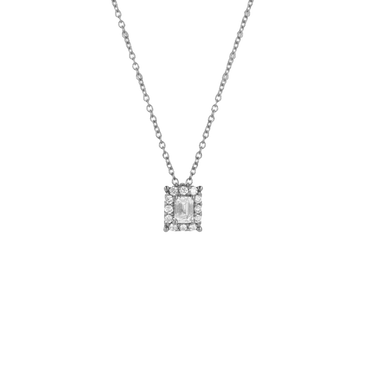 Pendente Oro Bianco 18K con Diamanti Round e Emerald Cut