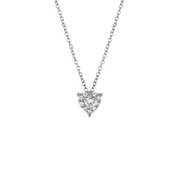 Pendente Oro Bianco 18K con Diamanti Round e Heart Cut