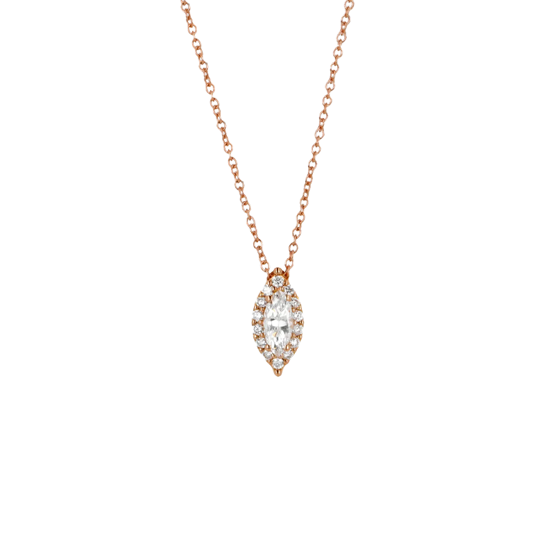 Pendente Oro Rosa 18K con Diamanti Round e Navette Cut
