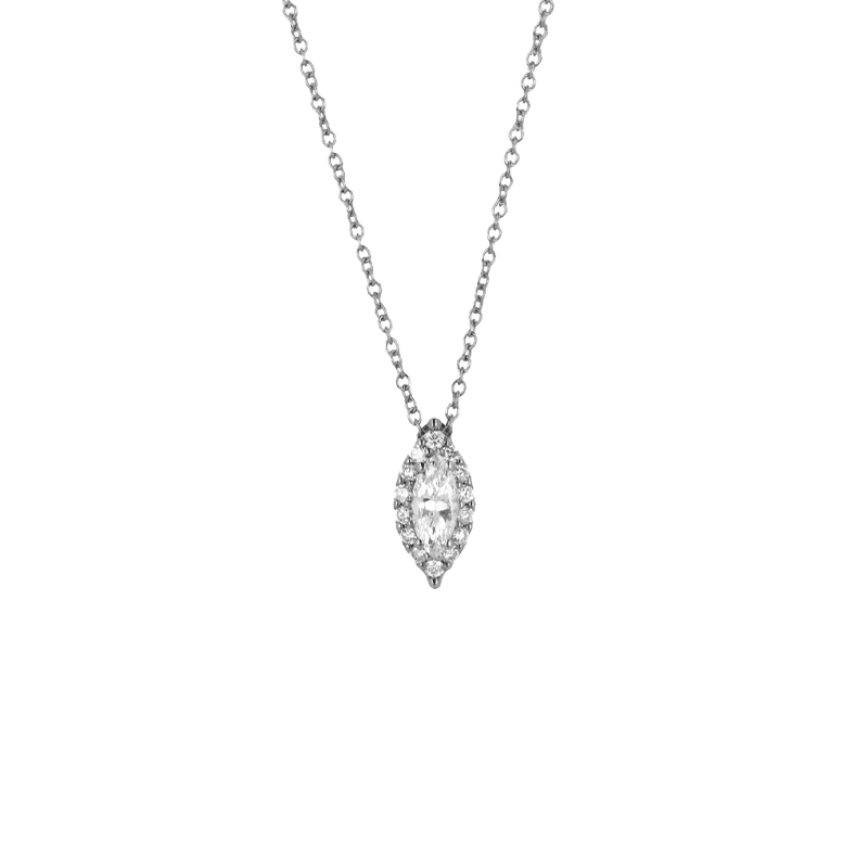 Pendente Oro Bianco 18K con Diamanti Round e Navette Cut
