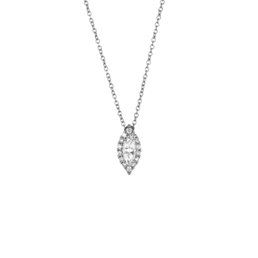 Pendente Oro Bianco 18K con Diamanti Round e Navette Cut