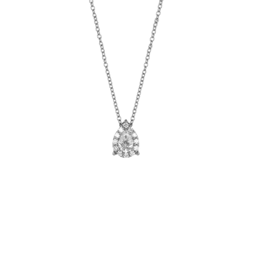 Pendente Oro Bianco 18K con Diamanti Round e Pear Cut