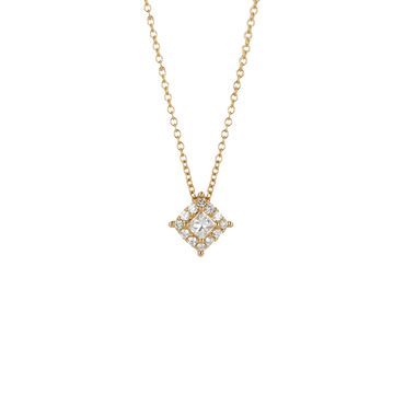 Pendente Oro Giallo 18K con Diamanti Round e Princess Cut