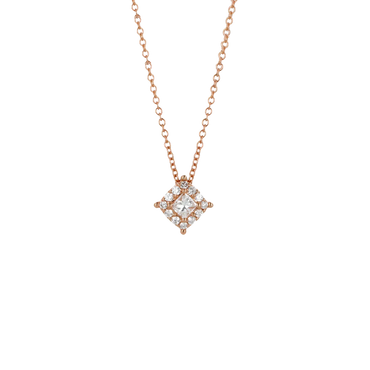 Pendente Oro Rosa 18K con Diamanti Round e Princess Cut