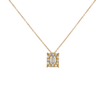 Pendente grande oro giallo 18K con diamanti con centrale emerald cut