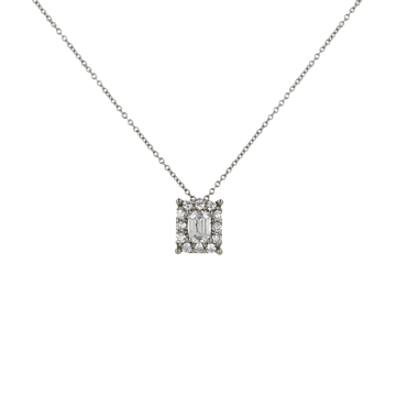 Pendente grande oro bianco 18K con diamanti con centrale emerald cut