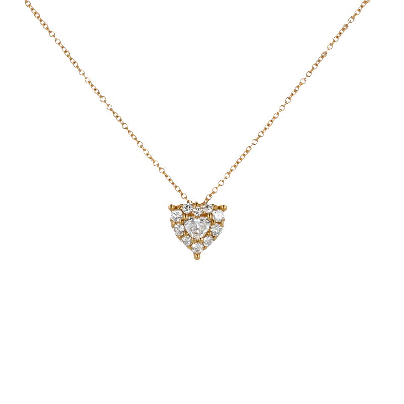 Pendente grande oro giallo 18K con diamanti con centrale heart cut
