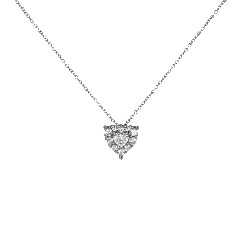 Pendente grande oro bianco 18K con diamanti con centrale heart cut