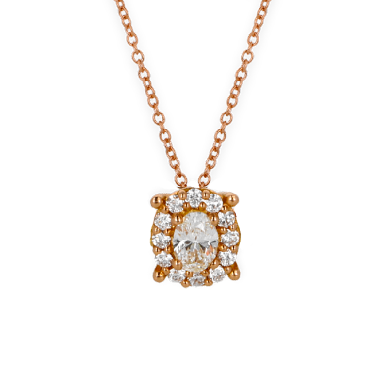 Pendente grande oro rosa e diamanti con centrale oval cut