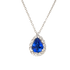 Pendente oro bianco 18K con diamanti con zaffiro centrale a goccia