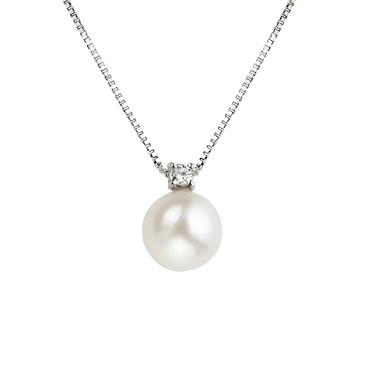 Pendente Oro bianco 18K e Perla da 4 mm a 9.5 mm con diamanti da 0.01 a 0.03 ct