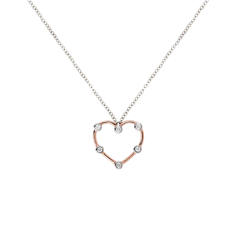 Pendente Cuore Oro Bianco/Rosa 18K con Diamanti