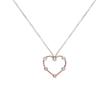 Pendente Cuore Oro Bianco/Rosa 18K con Diamanti