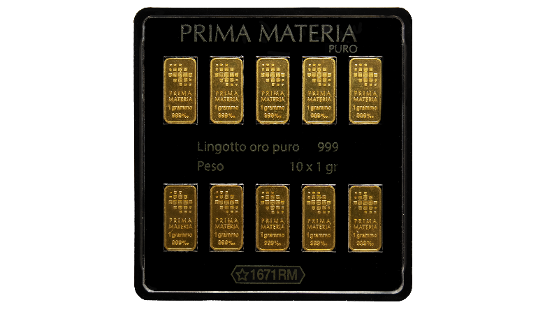 10 lingotti da 1 grammo in oro 999 in blister