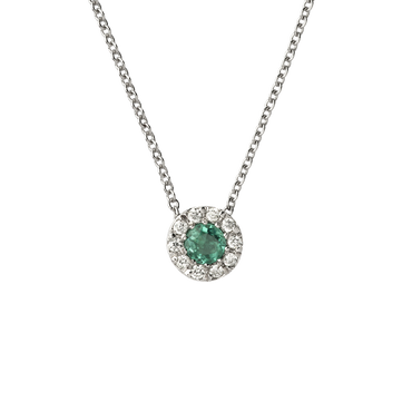 Pendente Oro bianco 18K con Diamanti e Smeraldo