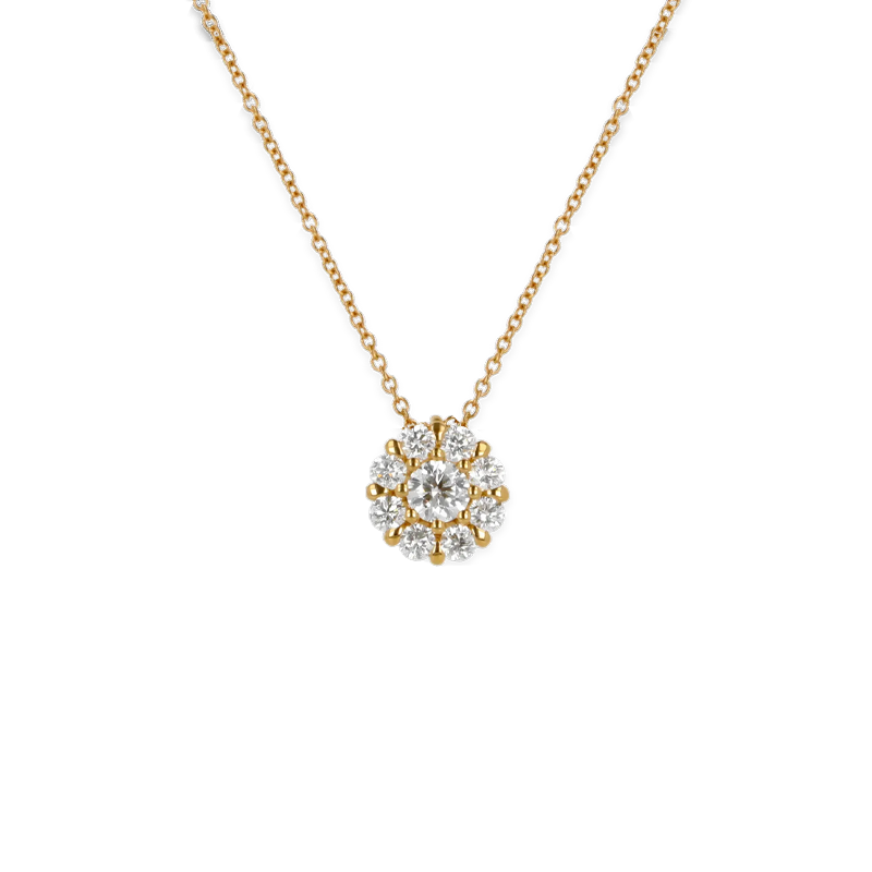 Pendente Oro Giallo 18K con Diamante Centrale e Contorno di Diamanti